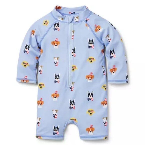 Janie And Jack Baby Americana Dog Rash Guard Size 6-12 Months Blue One Piece - Picture 1 of 6
